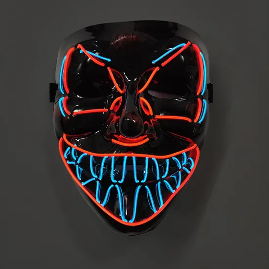 Halloween Party Carnival Spooky Light Mask Black V Machine Eye EL Light Atmosphere Props 